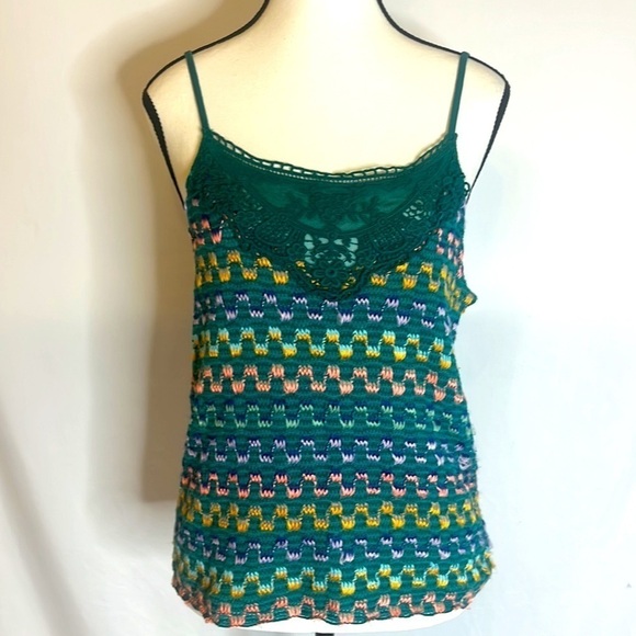 FREE PEOPLE Heartbeat Rochelle Electric Green Jade Tank Top Crochet Shirt - Picture 3 of 5